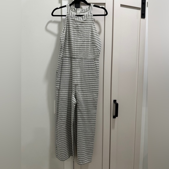 Pants - Gray and White Striped Jumpsuit